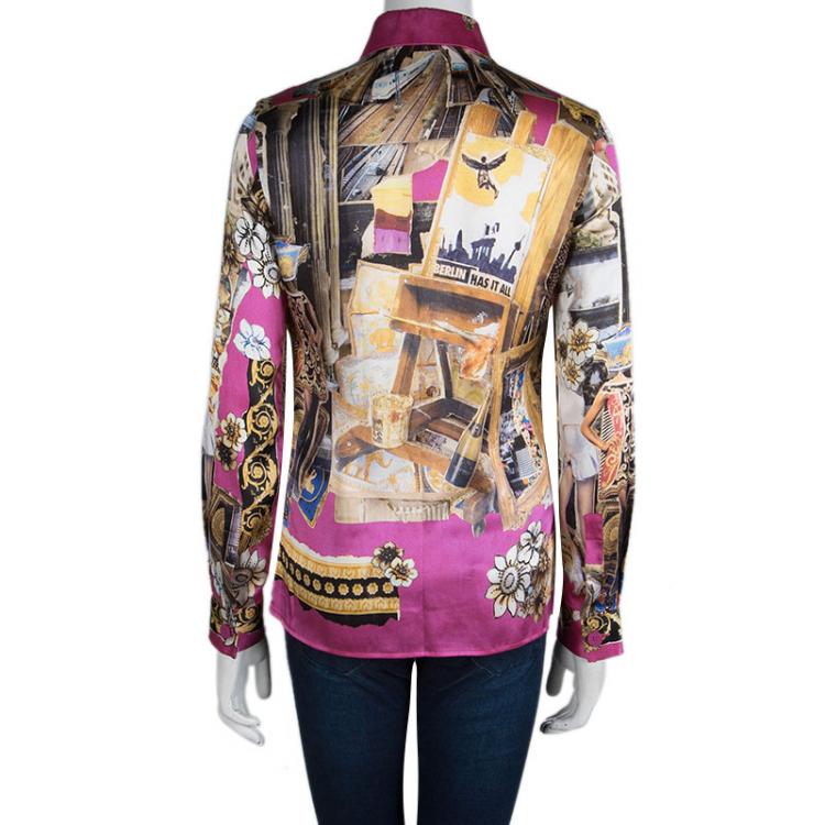 Pre Owned Versace Multicolor Printed Silk Button Down Shirt S