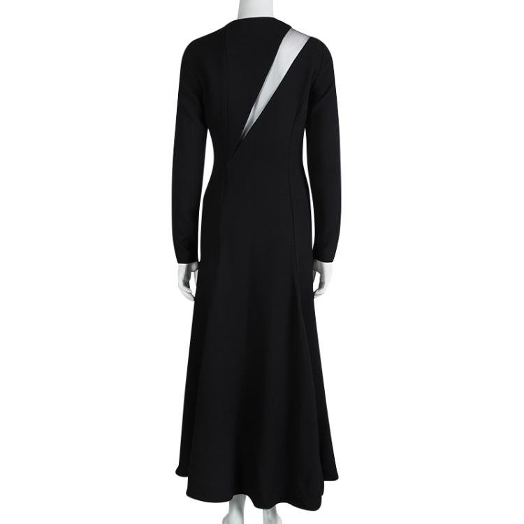 Pre Owned Versace Black Contrast Panel Detail Long Sleeve Flared  Bottom Maxi Dress M