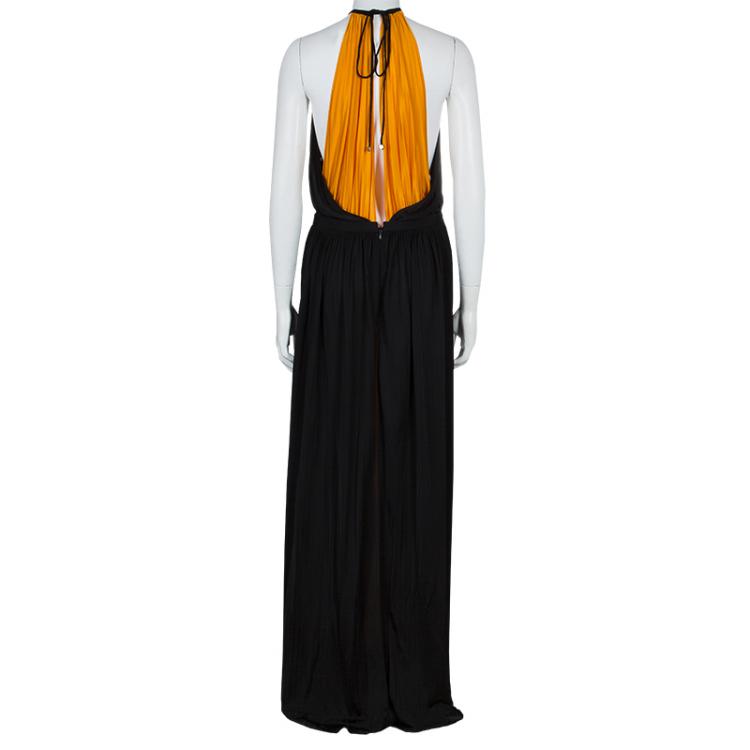 Pre Owned Versace Collection Colorblock Halterneck Belted Maxi Dress M