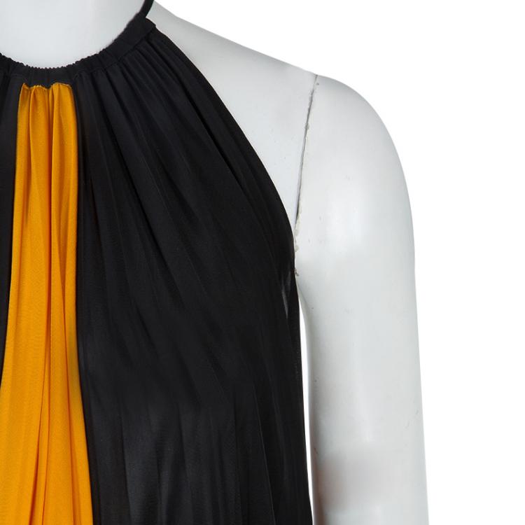 Pre Owned Versace Collection Colorblock Halterneck Belted Maxi Dress M