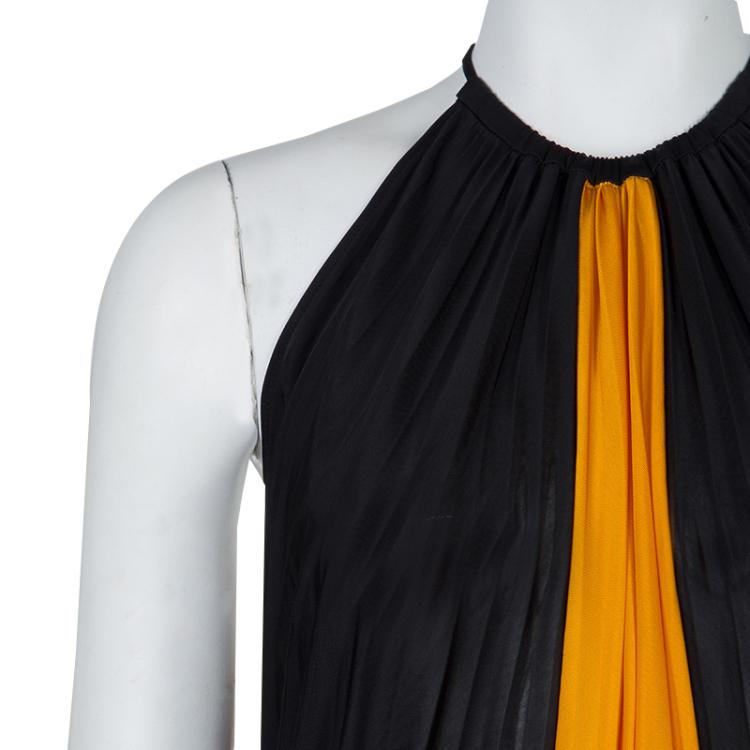 Pre Owned Versace Collection Colorblock Halterneck Belted Maxi Dress M