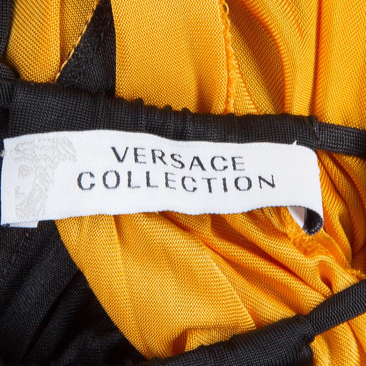 Pre Owned Versace Collection Colorblock Halterneck Belted Maxi Dress M