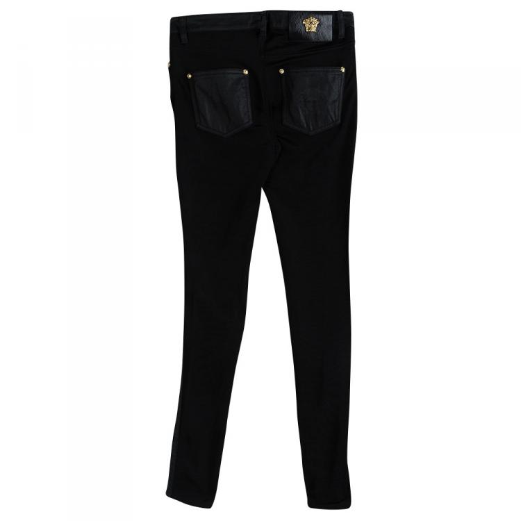 Pre Owned Versace Black Knit Denim Panel Detail Skinny Jeans M