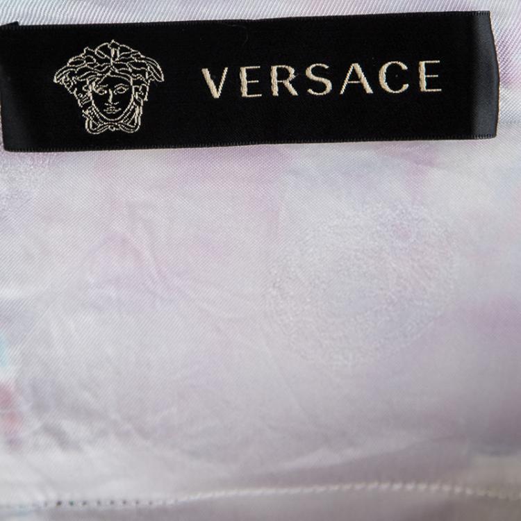 Pre Owned Versace White Floral Print Contrast Panel Detail Sleeveless Dress S