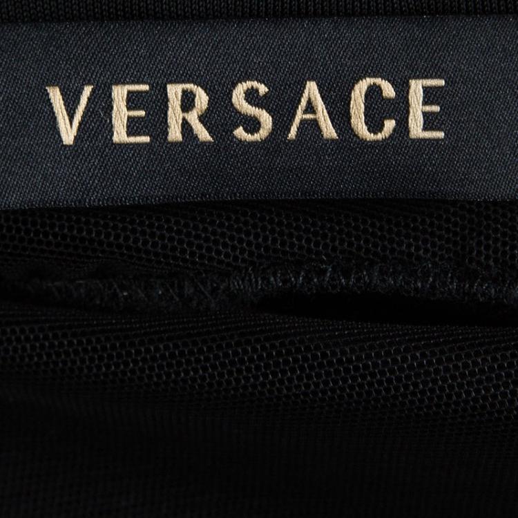 Pre Owned Versace Black Embellished Cut Out Back Detail Gown M