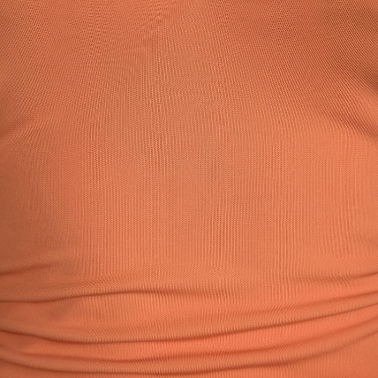Pre Owned Versace Orange Ruched Sleeveless V- Neck Dress S
