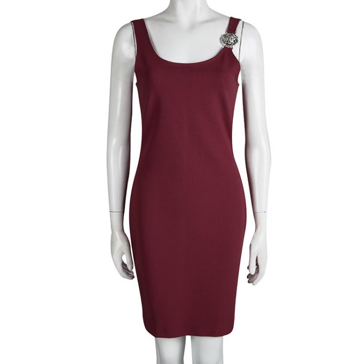 Pre Owned Versus By Versace Red Lion Logo Detailed Sleeveless Dress M
