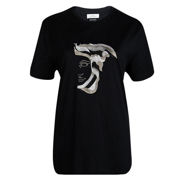 Pre Owned Versace Collection Black Medusa Logo Embroidered Short Sleeve T-Shirt L