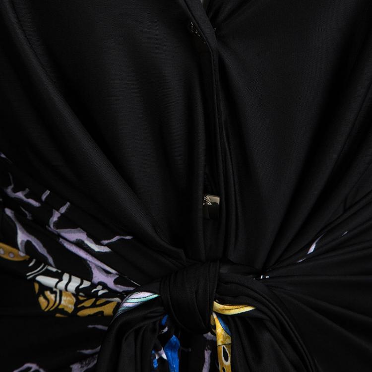مملوكة مسبقًا Versace Collection Black Printed Tie Detail Long Sleeve Shirt Dress M