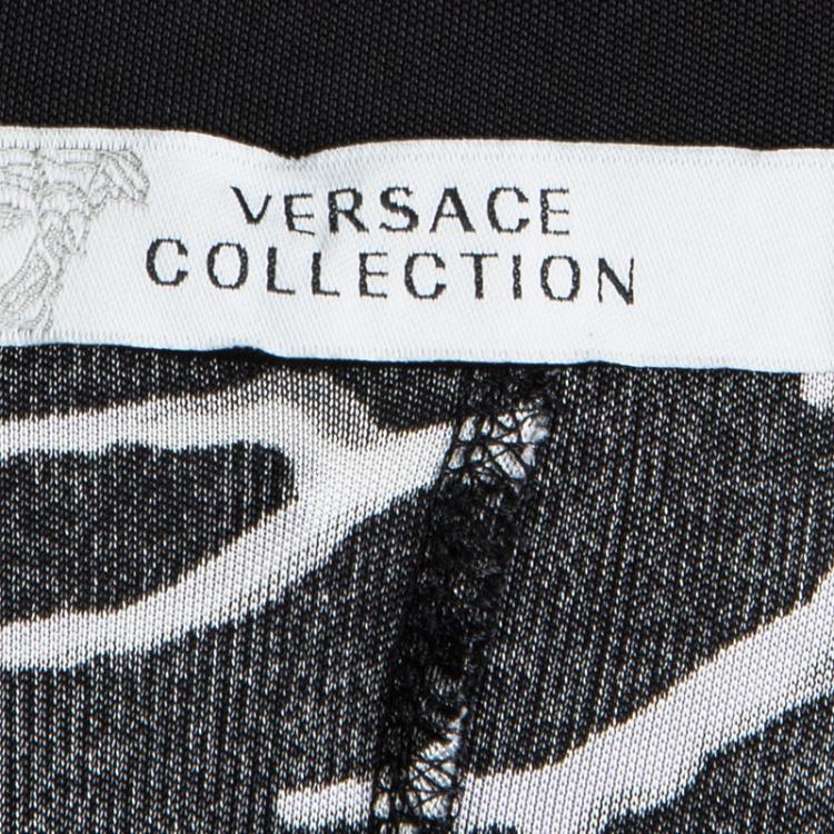 مملوكة مسبقًا Versace Collection Black Printed Tie Detail Long Sleeve Shirt Dress M