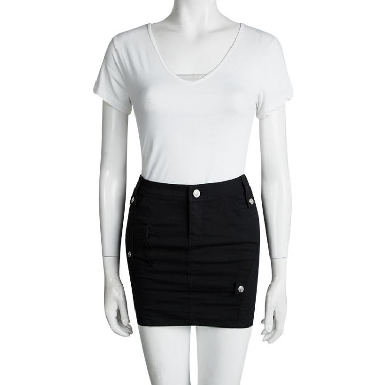 Pre Owned Versace Black Zip Detail Denim Mini Skirt S