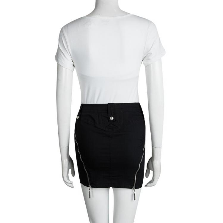 Pre Owned Versace Black Zip Detail Denim Mini Skirt S