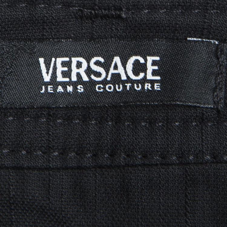 Pre Owned Versace Black Zip Detail Denim Mini Skirt S