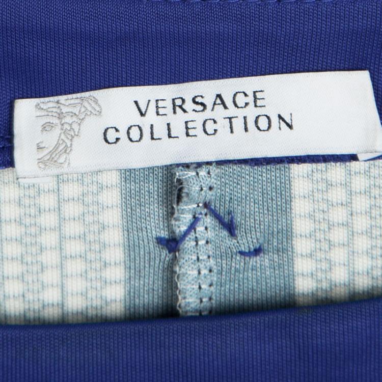 Pre Owned Versace Blue Printed Long Sleeve Dress L