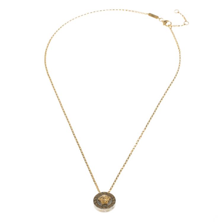 Pre Owned Versace Silver & 18k Gold Medusa Necklace