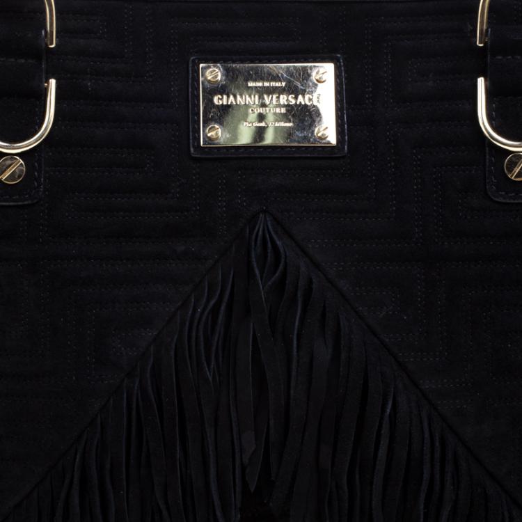 Pre Owned Versace Black Suede Fringe Tote