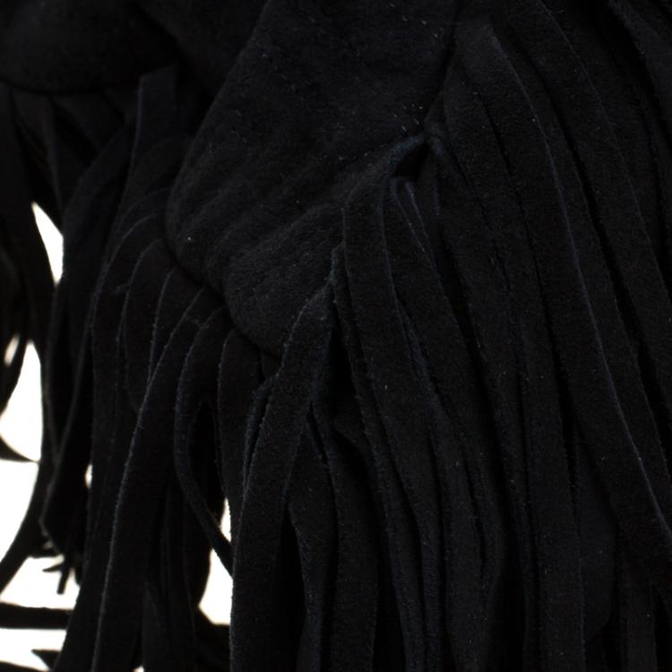 Pre Owned Versace Black Suede Fringe Tote