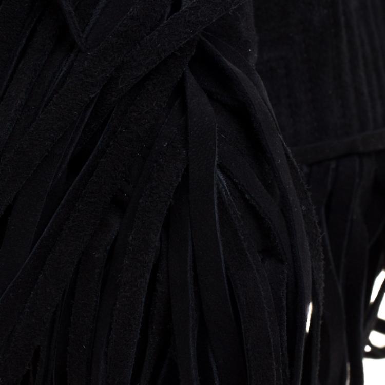Pre Owned Versace Black Suede Fringe Tote