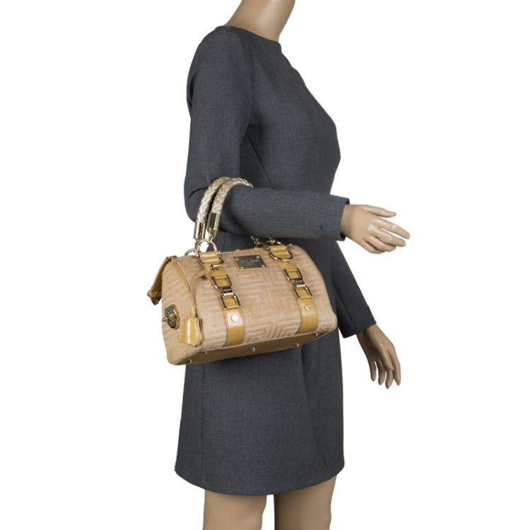 Pre Owned Versace Beige Calf Hair and Leather Small Snap Out Of It Satchel