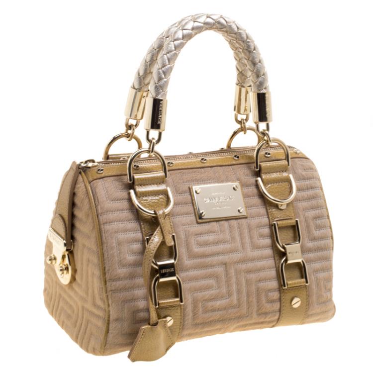 Pre Owned Versace Beige Calf Hair and Leather Small Snap Out Of It Satchel