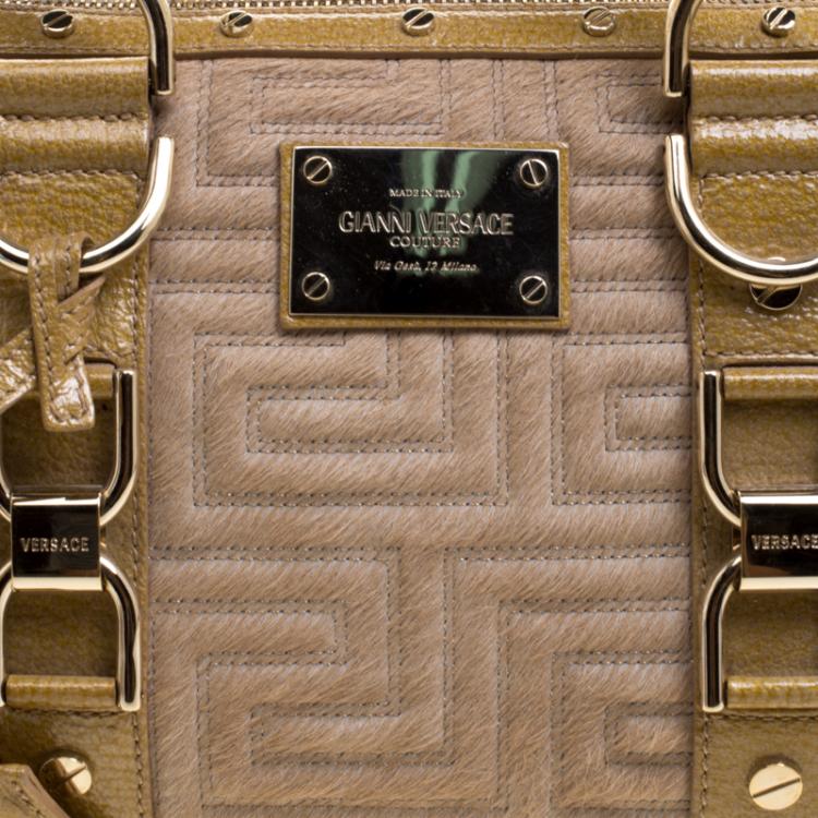 Pre Owned Versace Beige Calf Hair and Leather Small Snap Out Of It Satchel