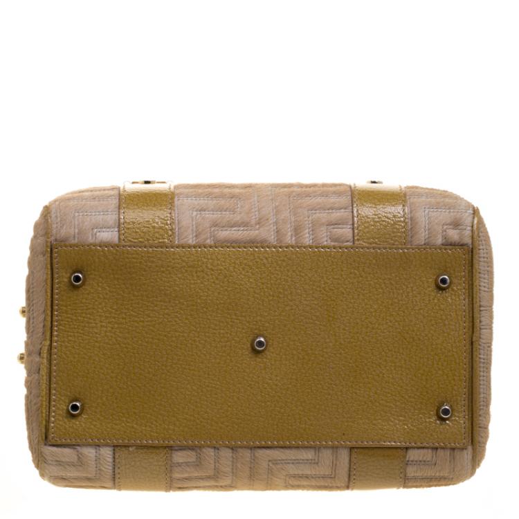 Pre Owned Versace Beige Calf Hair and Leather Small Snap Out Of It Satchel