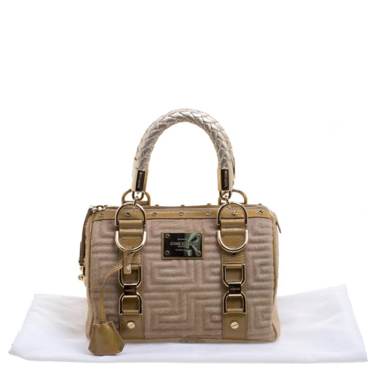 Pre Owned Versace Beige Calf Hair and Leather Small Snap Out Of It Satchel