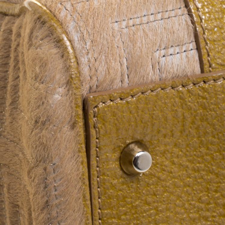 Pre Owned Versace Beige Calf Hair and Leather Small Snap Out Of It Satchel
