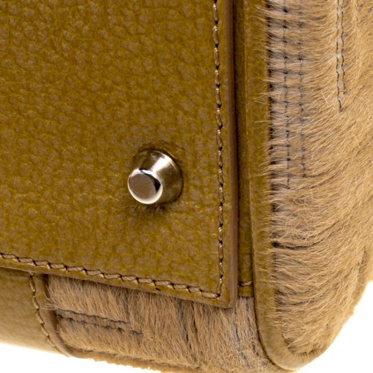 Pre Owned Versace Beige Calf Hair and Leather Small Snap Out Of It Satchel