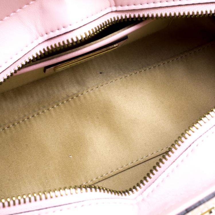 Pre Owned Versace Pink Croc Embossed Trim Leather Signature Shoulder Bag