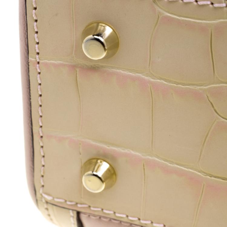 Pre Owned Versace Pink Croc Embossed Trim Leather Signature Shoulder Bag