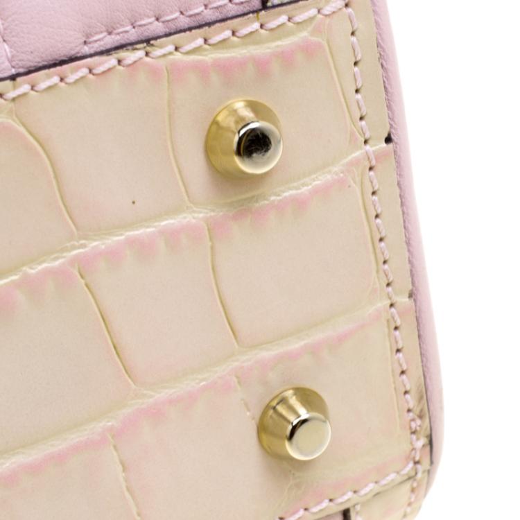 Pre Owned Versace Pink Croc Embossed Trim Leather Signature Shoulder Bag