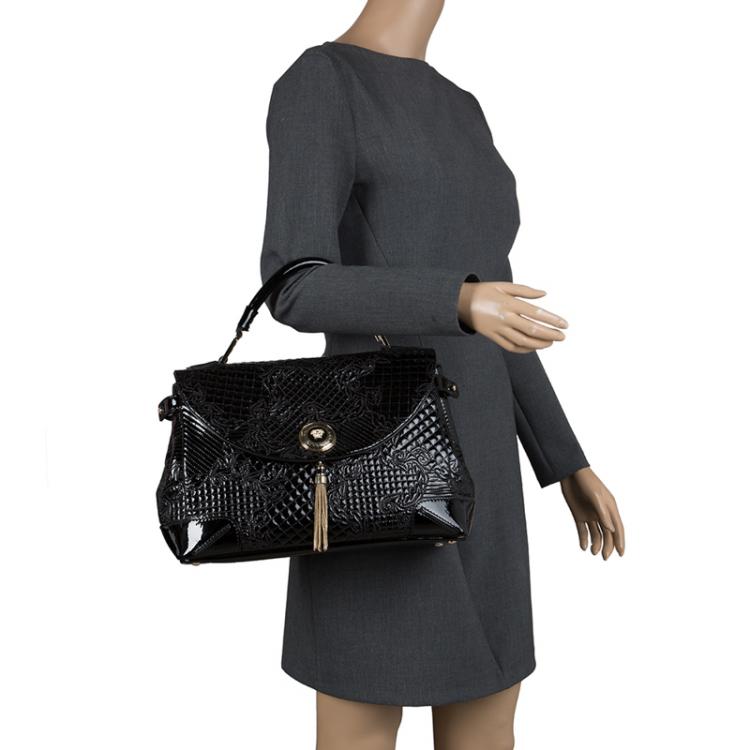 Pre Owned Versace Black Patent Leather Altea Top Handle Bag