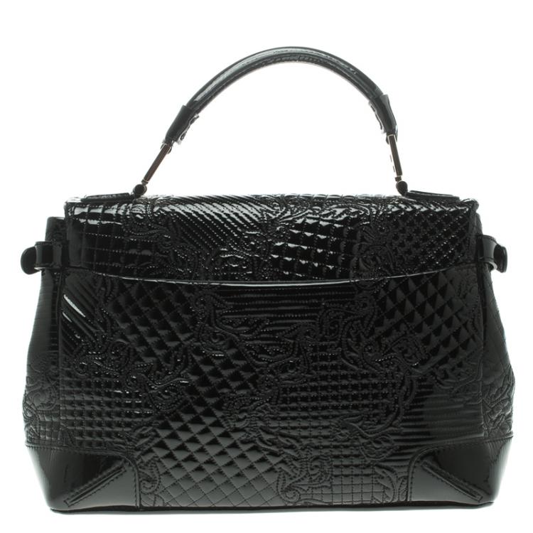 Pre Owned Versace Black Patent Leather Altea Top Handle Bag