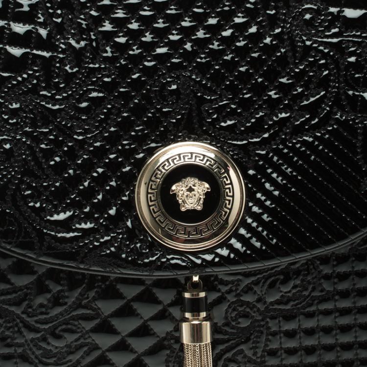 Pre Owned Versace Black Patent Leather Altea Top Handle Bag