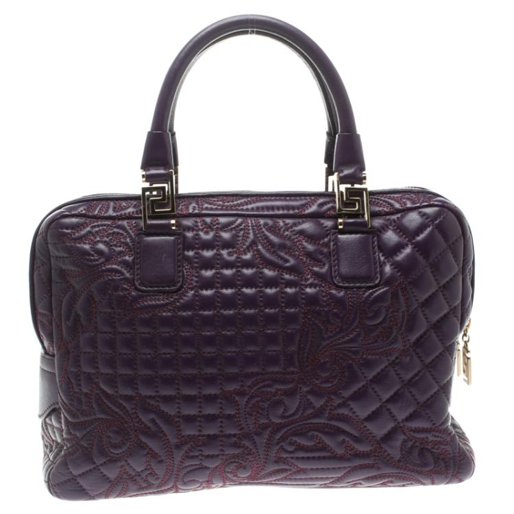 Pre Owned Versace Purple Leather Demetra Vanitas Top Handle Bag