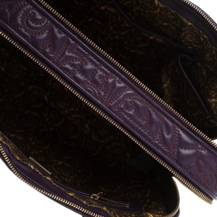 Pre Owned Versace Purple Leather Demetra Vanitas Top Handle Bag