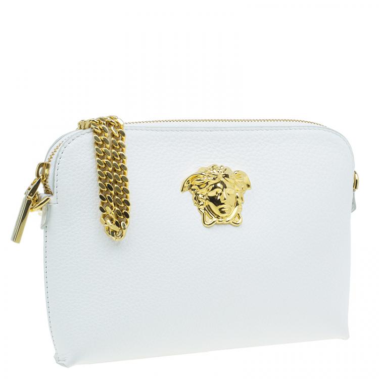 Pre Owned Versace White Leather Small Medusa Clutch