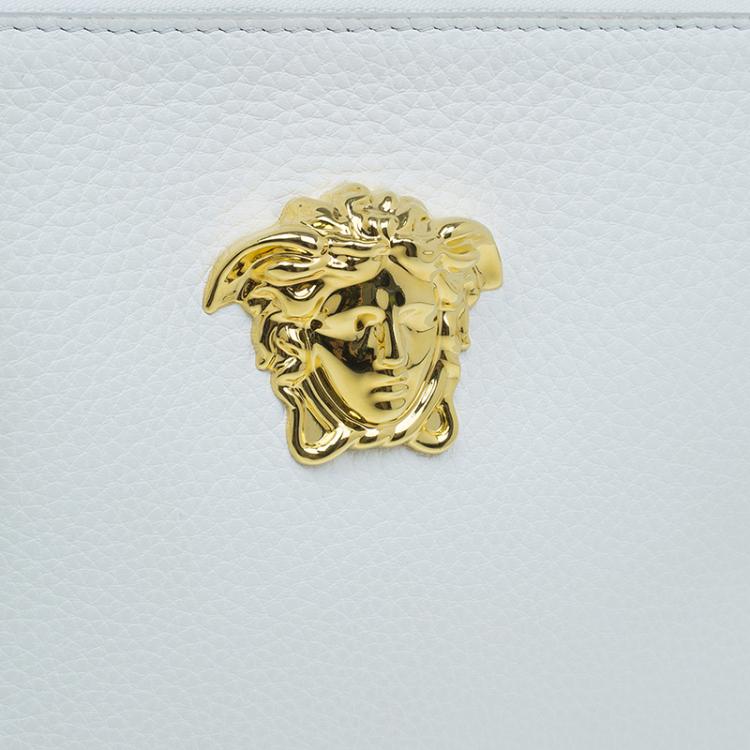 Pre Owned Versace White Leather Small Medusa Clutch