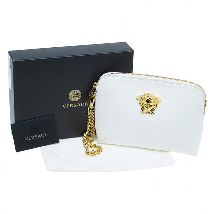 Pre Owned Versace White Leather Small Medusa Clutch