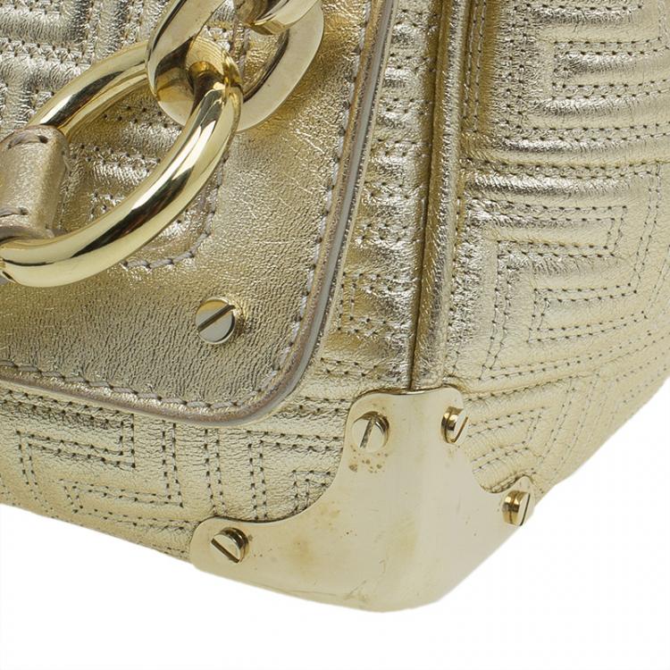 Pre Owned Versace Gold Embossed Leather Flap Shoulder Bag
