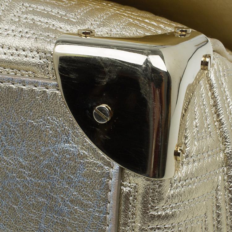 Pre Owned Versace Gold Embossed Leather Flap Shoulder Bag
