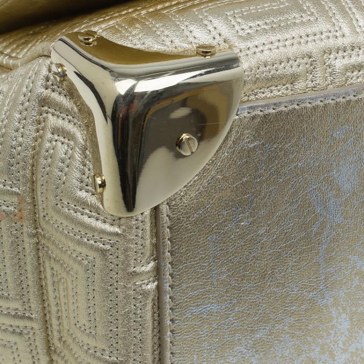Pre Owned Versace Gold Embossed Leather Flap Shoulder Bag