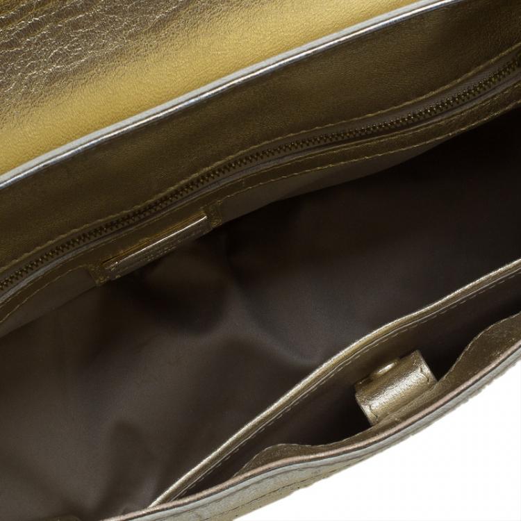 Pre Owned Versace Gold Embossed Leather Flap Shoulder Bag