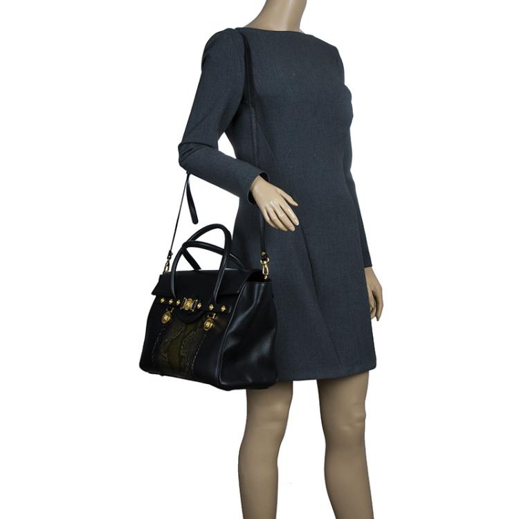 Pre Owned Versace Black Python and Leather Large Signature Tote