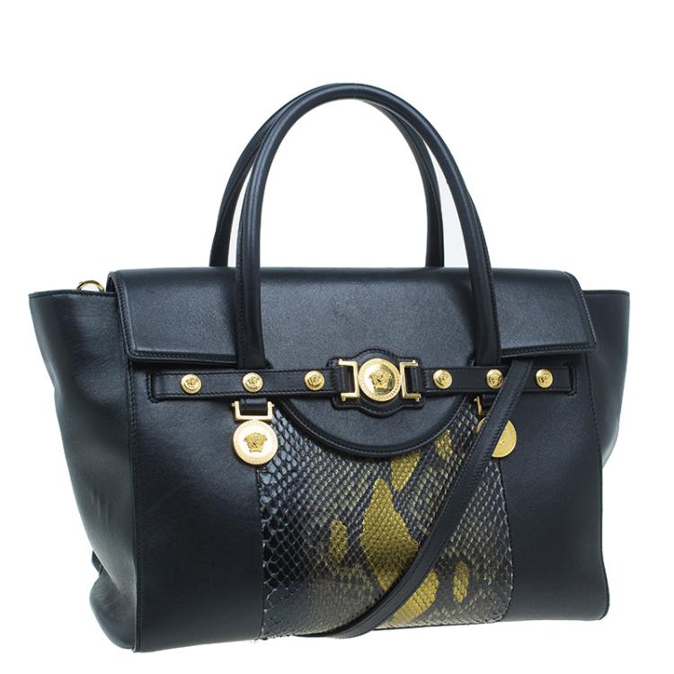 Pre Owned Versace Black Python and Leather Large Signature Tote