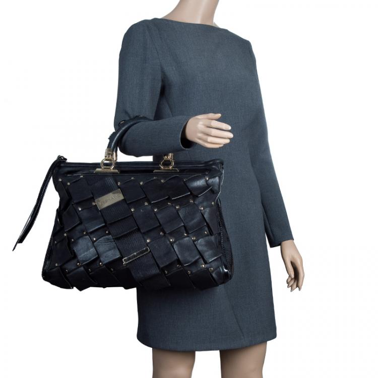 Pre Owned Versace Black Leather Vanitas Shopping Tote