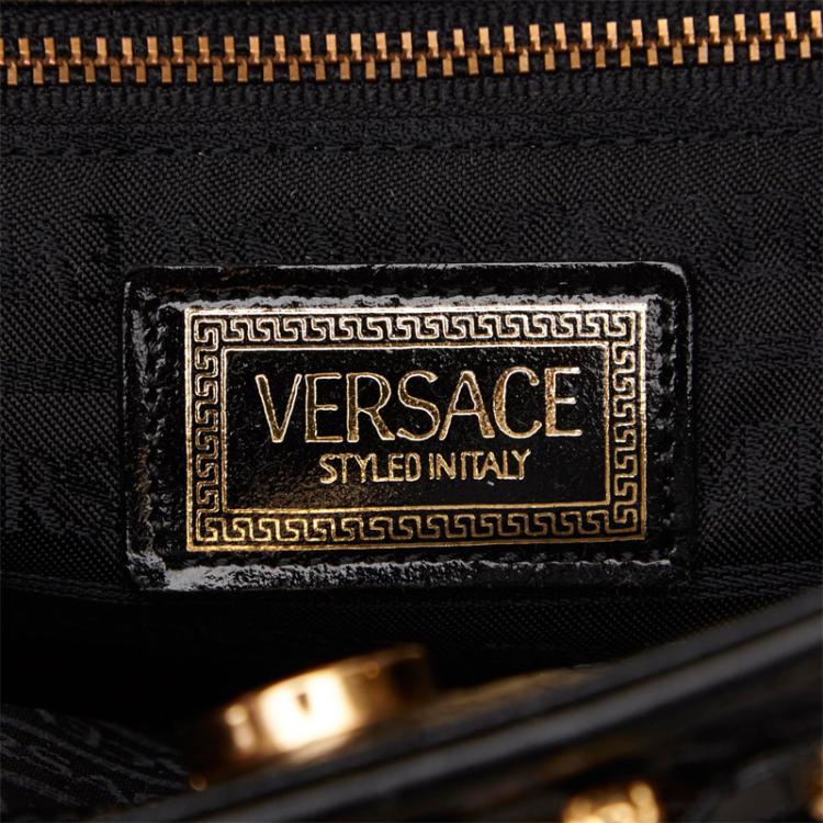 Pre Owned Versace Black Ostrich Leather Tote
