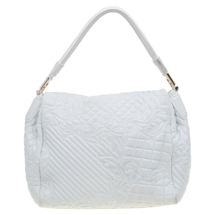 Pre Owned Versace Off White Leather Talia Vanitas Shoulder Bag