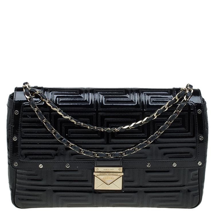 Pre Owned Versace Couture Black Quilted Patent Leather Shoulder Bag